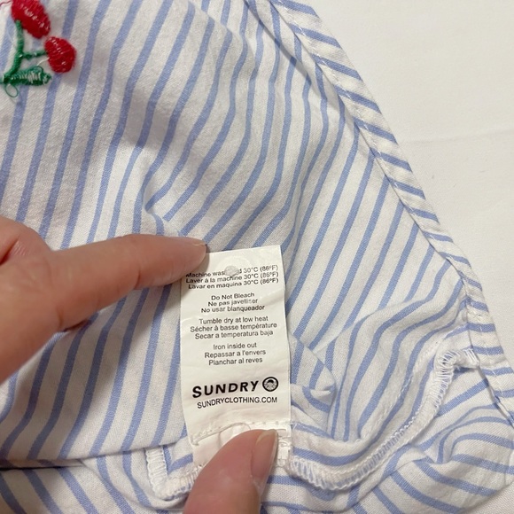 Sundry Cherry Striped Tie-Hem Shirt - Picture 11 of 11